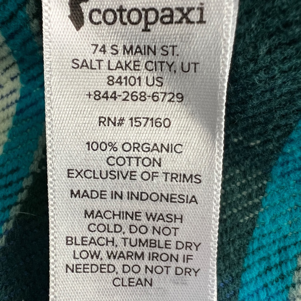 Cotopaxi Heavy Fleece Shirt Blue Green Plaid Size S 100% Cotton Chest Pockets - Picture 7 of 7